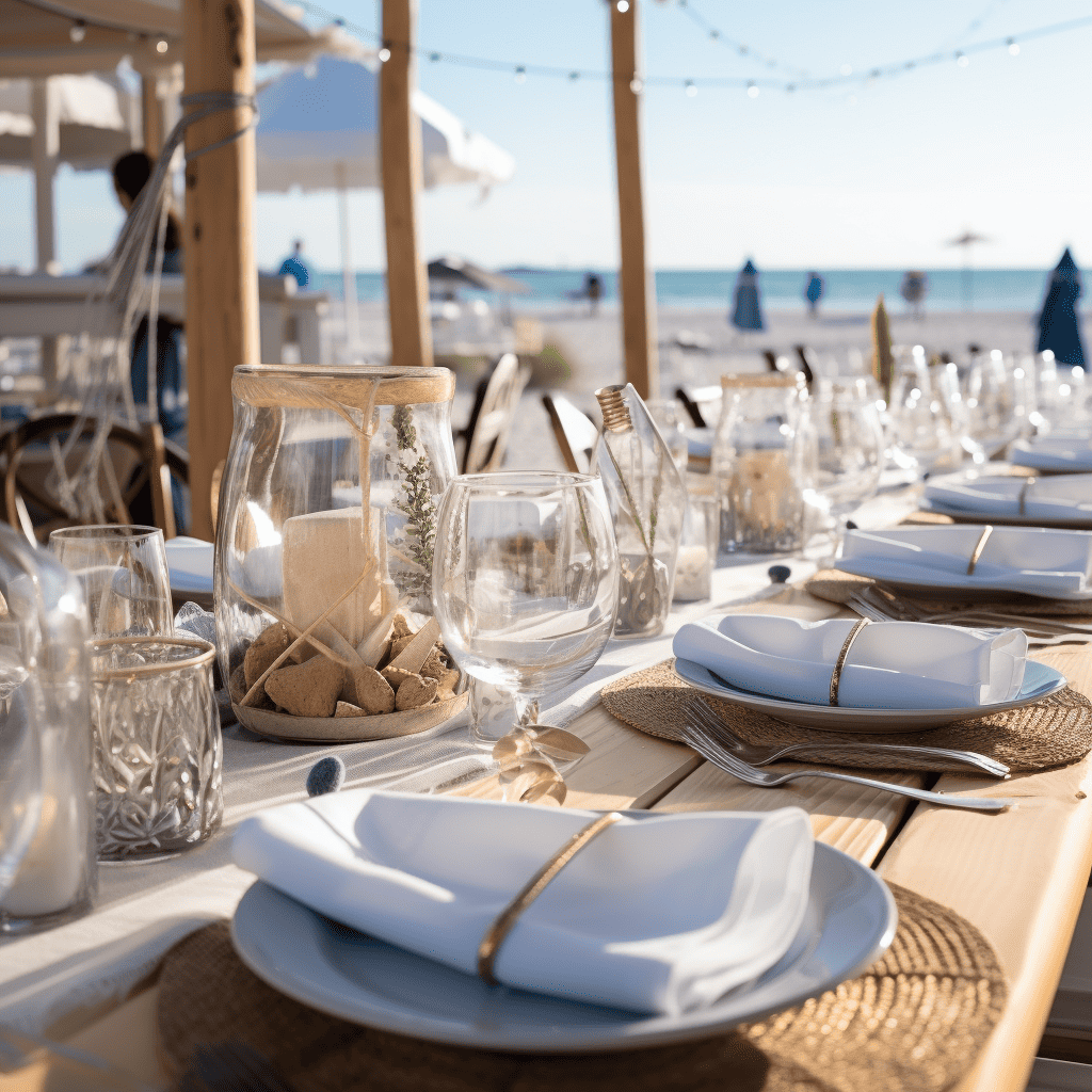 simple elegant table setting for beach wedding