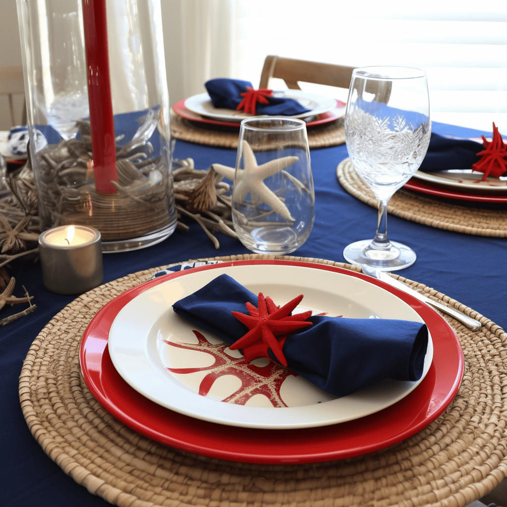Nautical Theme red and blue dinner setting