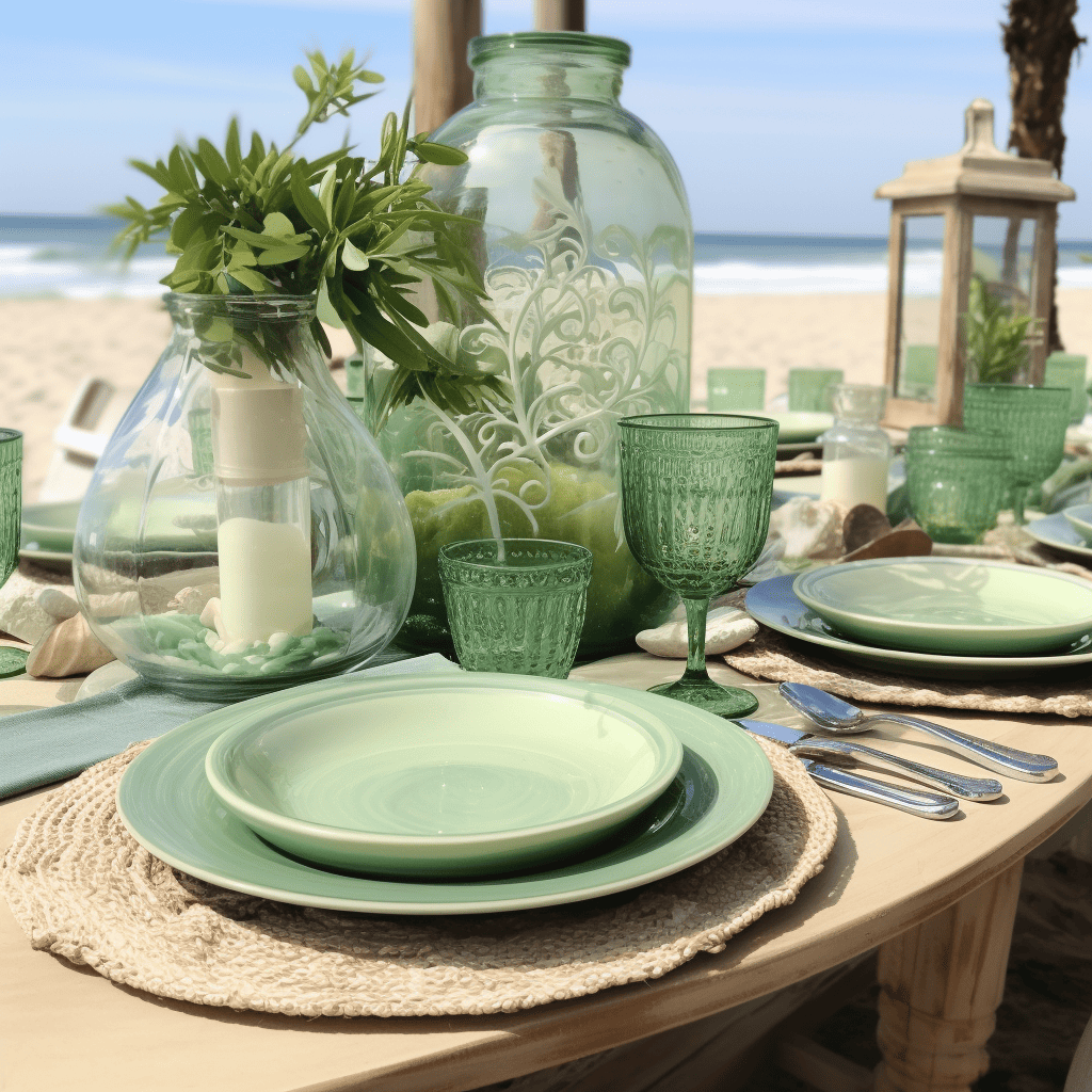 green sea foam beachy table setting