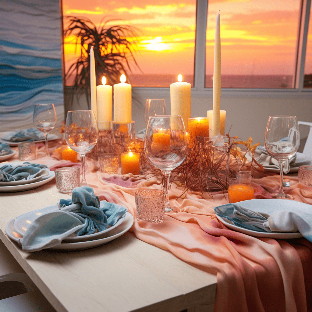 beach sunset themed table setting