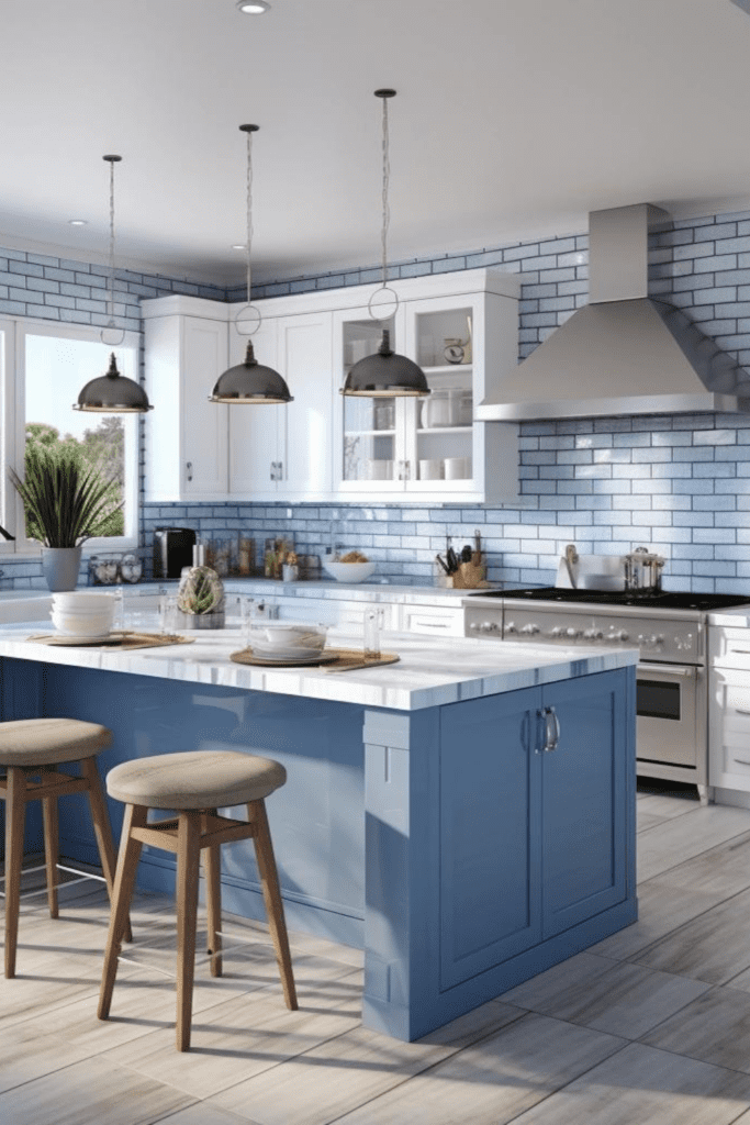 modern blue and white kitchen