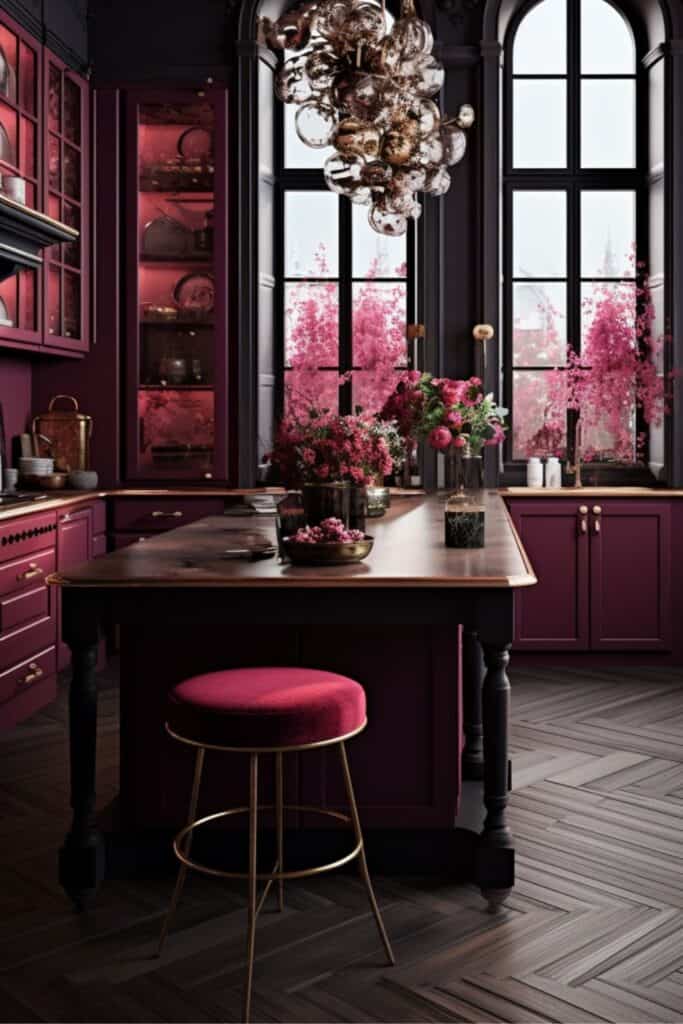 dark pink kitchen