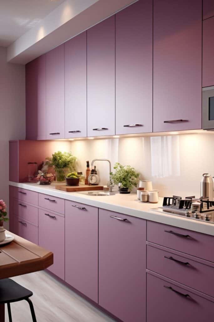 modern mauve pink kitchen 