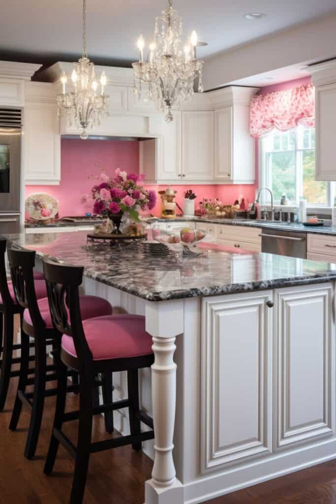 elegant white and pink kitchen