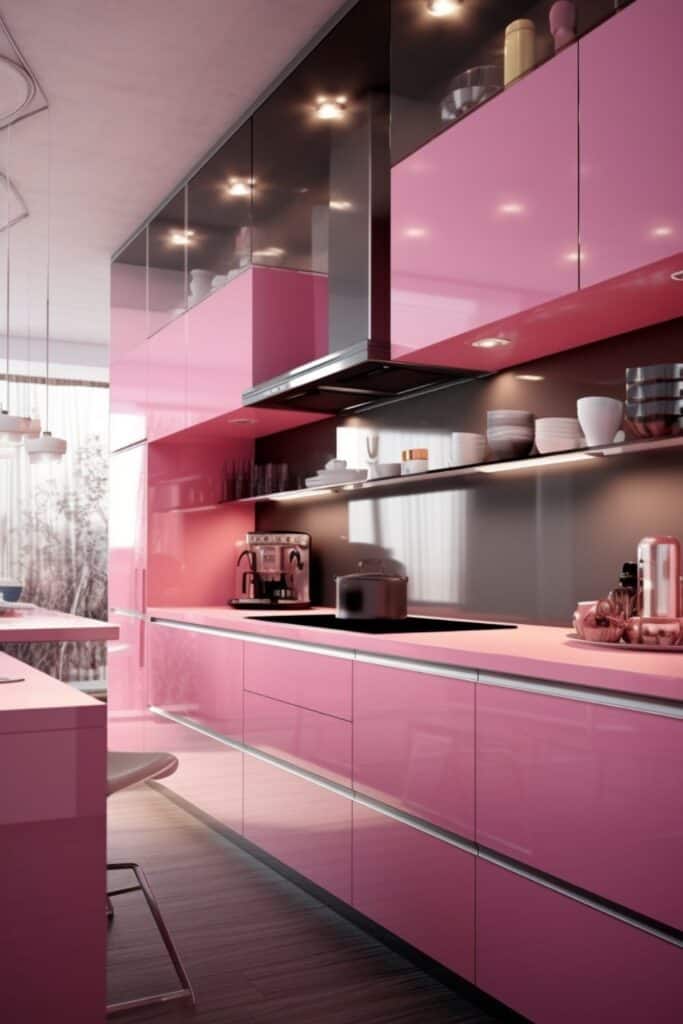modern pink kitchen
