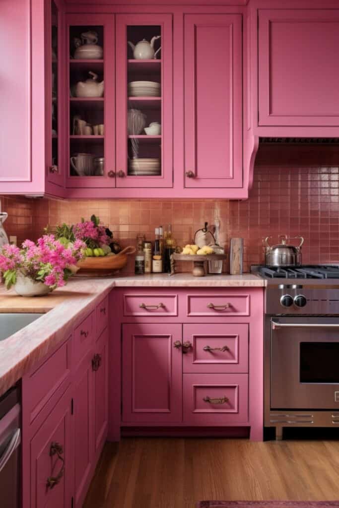 Pink cabinets kitchen