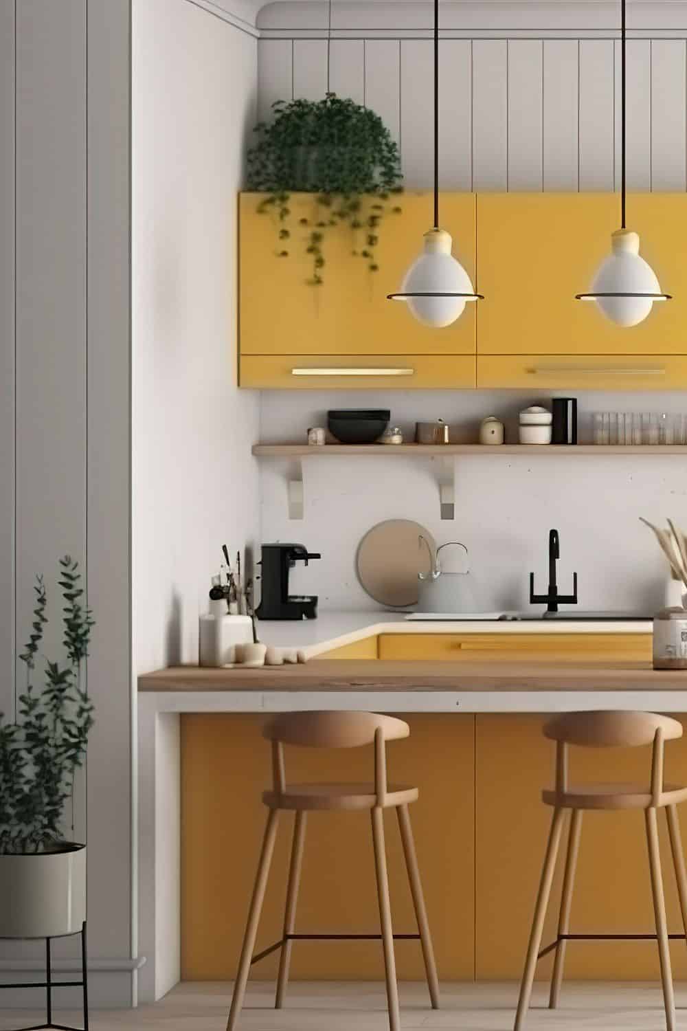 simplistic and modern yellow kitchen with white