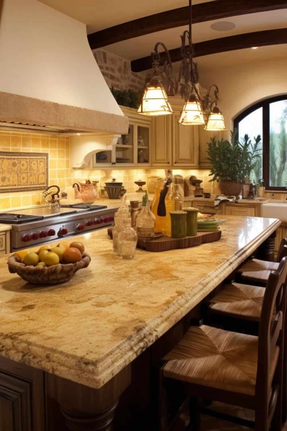 yellow granite and backsplash kitchen