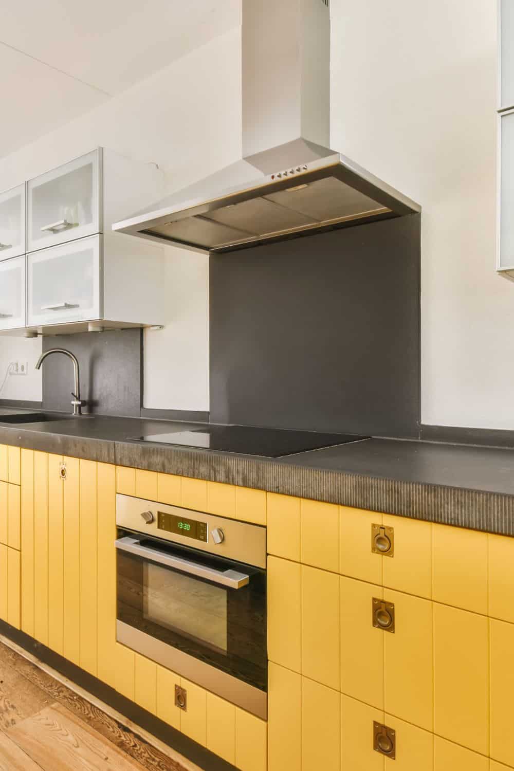 modern gray and yellow kitchen