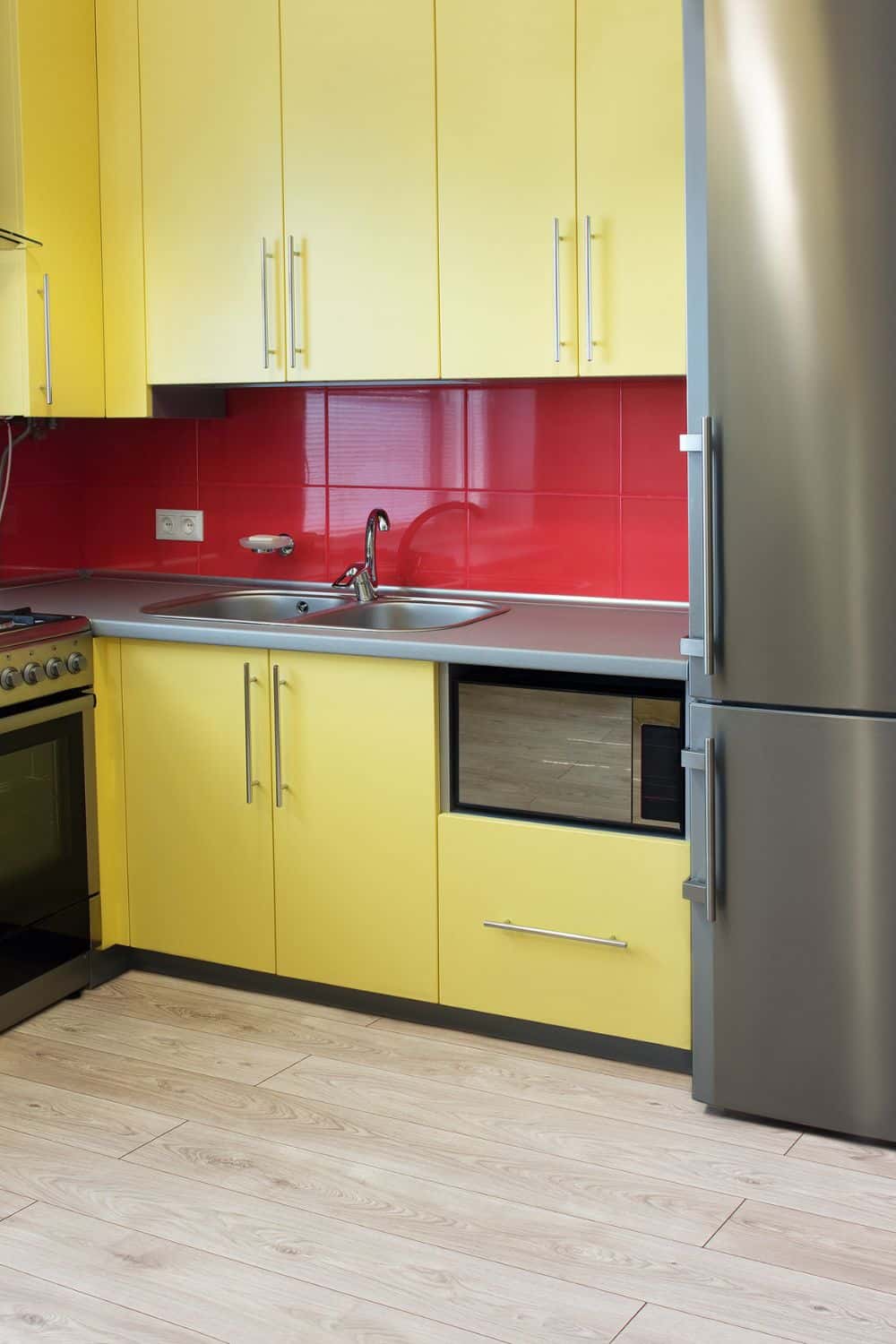 yellow and red kitchen
