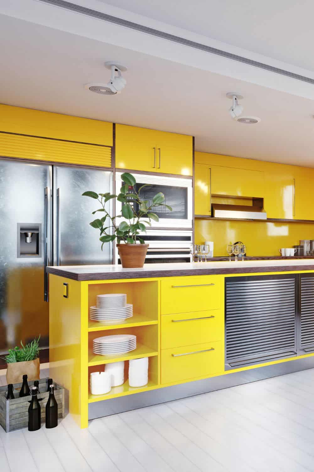 modern bright yellow kitchen