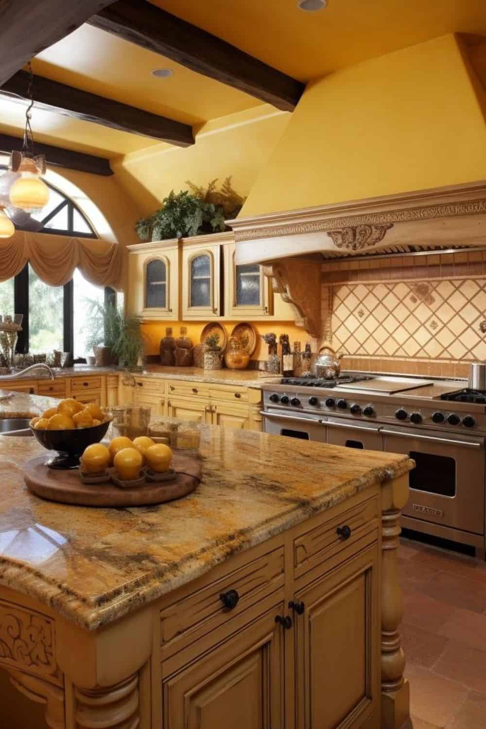tuscan kitchen with touches of yellow and cream