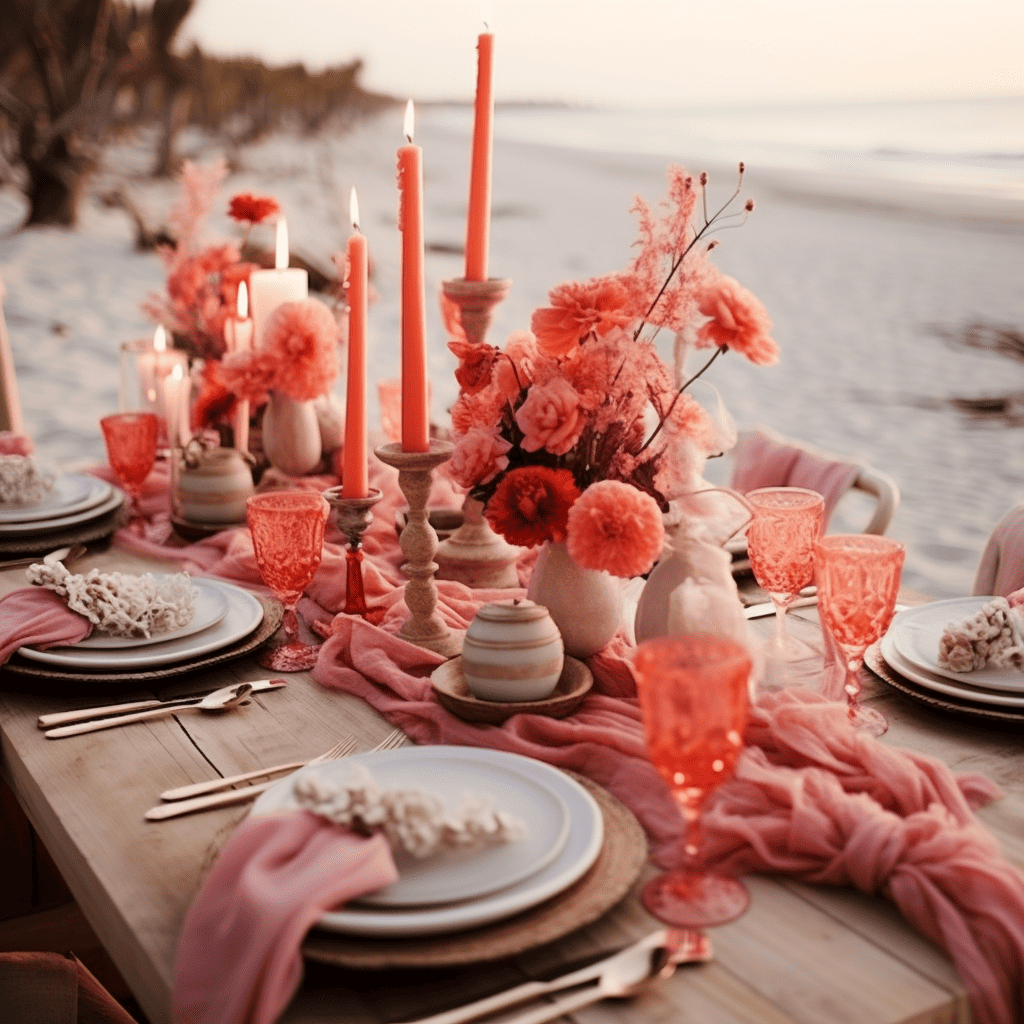 coral themed beach dinner table