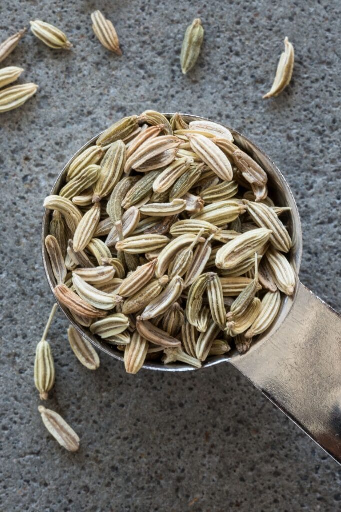 fennel seeds on a spoon