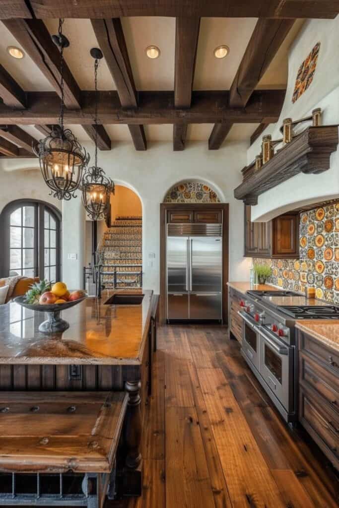elegant Spanish kitchen design with wood floors