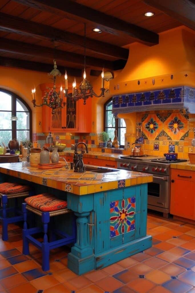 bold colored spanish kitchen