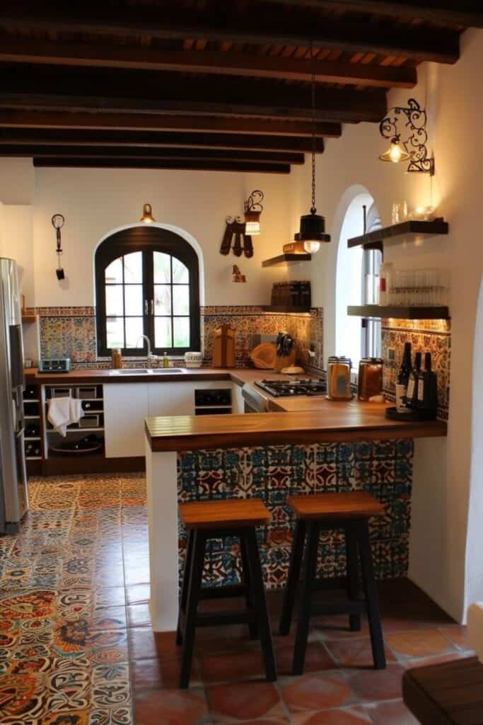 colorful tile in a spanish inspired kitchen