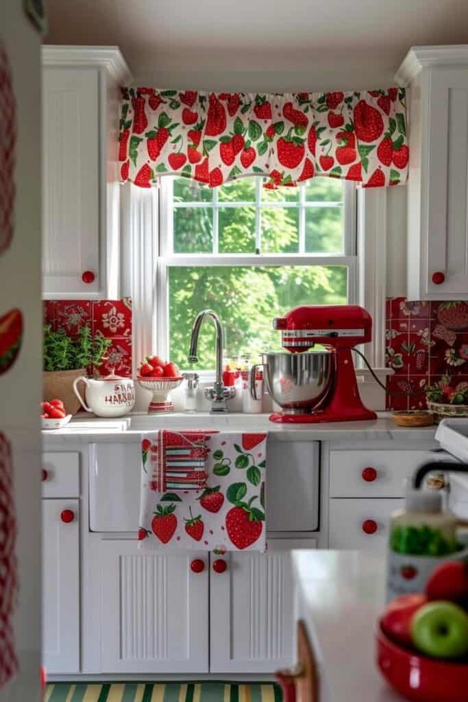 cute strawberry kitchen with red mixer