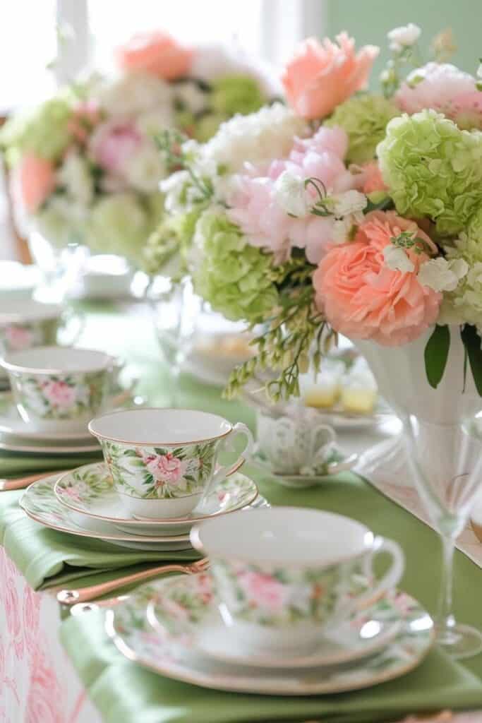 pink and green Tea Party Tablescape