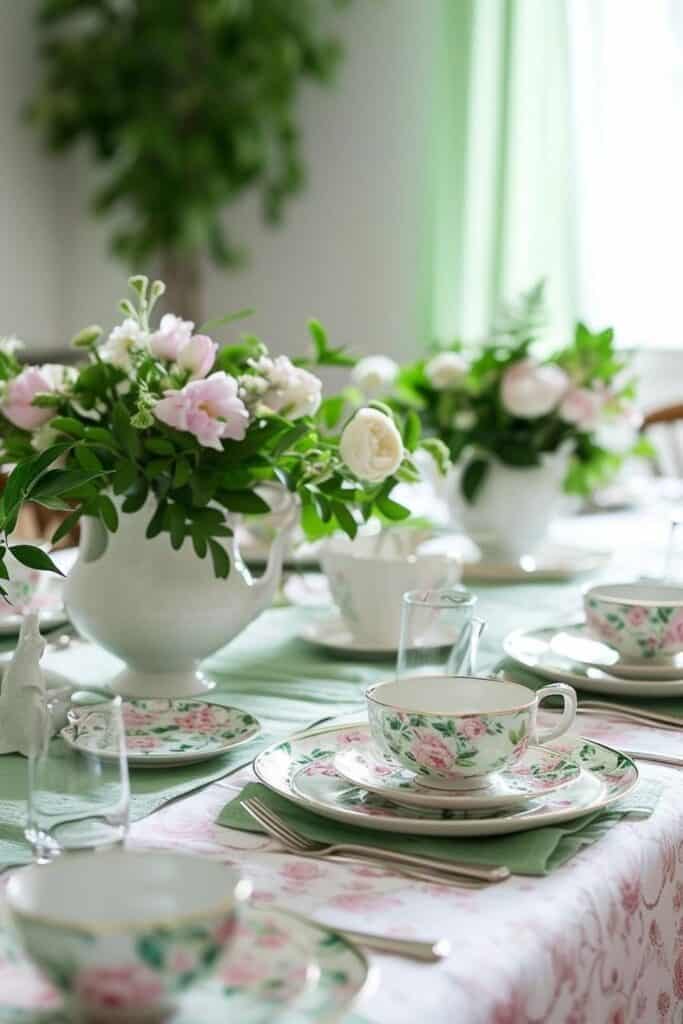 simple Tea Party Tablescape pink and green