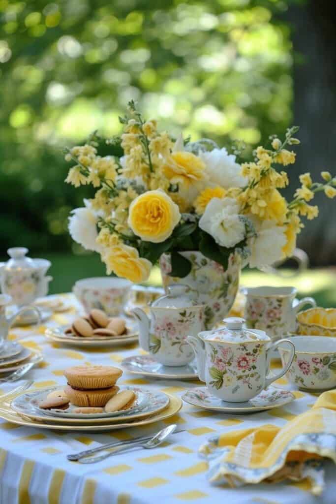 yellow and white Tea Party Tablescape