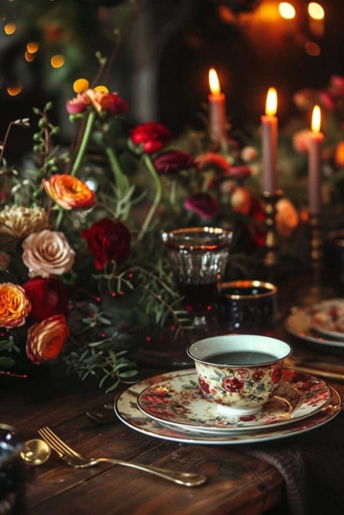 moody Whimsical Tea Party Tablescape